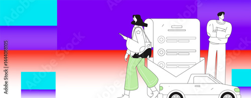 Buy insurance for car flat character vector concept operation illustration
