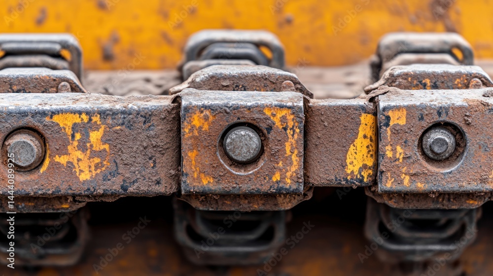 Fototapeta premium Close-up of a dirty, industrial machine track