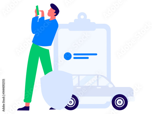 Buy insurance for car flat character vector concept operation illustration
