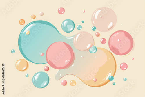 Generate an image of pastel-colored, abstract liquid blobs, seemingly floating in mid-air, with a soft, ethereal glow.  Focus on smooth, organic shapes and a dreamy atmosphere.