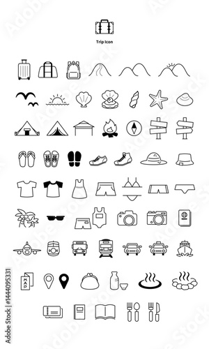 シンプルでかわいい旅行に関するアイコンセット