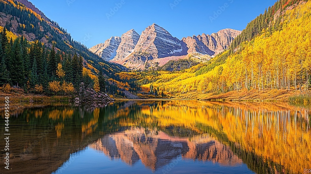 Obraz premium Autumnal mountain lake reflecting vibrant fall colors