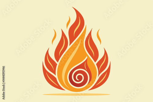 Create a minimalist vector illustration of a fire swirl, emphasizing clean lines and a modern aesthetic.  The flame should be stylized and abstract.