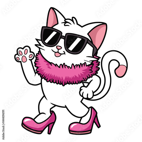 Fashionable Cat Wearing Sunglasses and High Heels Illustration