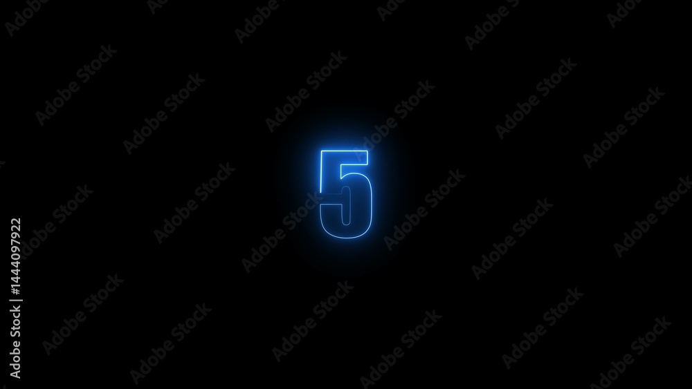 Abstract glowing blue neon text 5 number countdown timer illustration background 4k resolution. Abstract glowing blue neon text 5 number countdown timer illustration background 4k resolution.