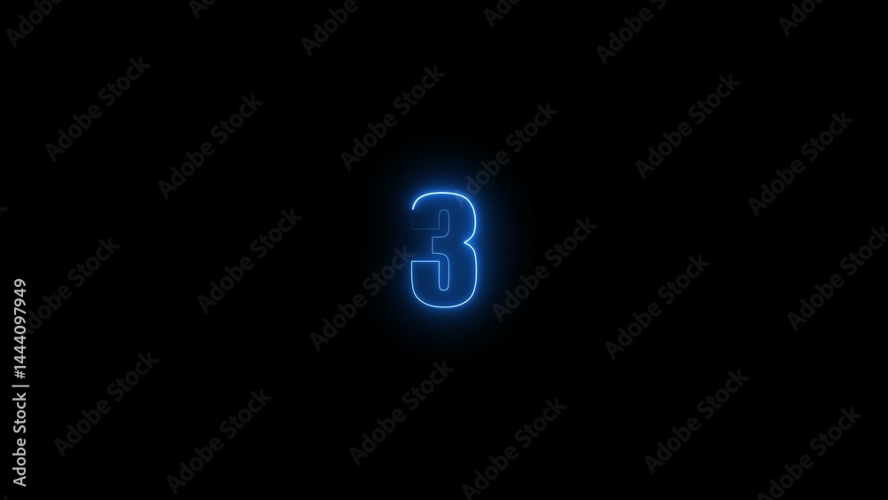 Abstract glowing blue neon text 3 number countdown timer illustration background 4k resolution. Abstract glowing blue neon text 3 number countdown timer illustration background 4k resolution.