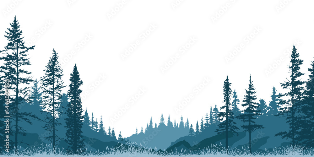 Silhouette of a forest, isolated on white background