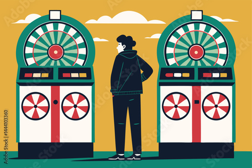 Close-up of a person intensely focused on a slot machine, eyes wide with anticipation or anxiety, suggesting gambling addiction.