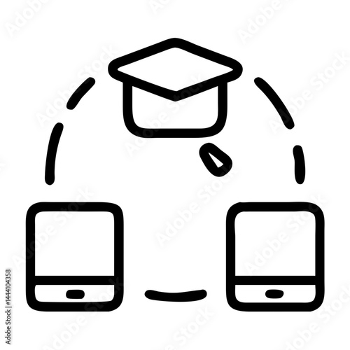  Mobile Learning Network Icon - Graduation Cap, E-Learning, Online Education