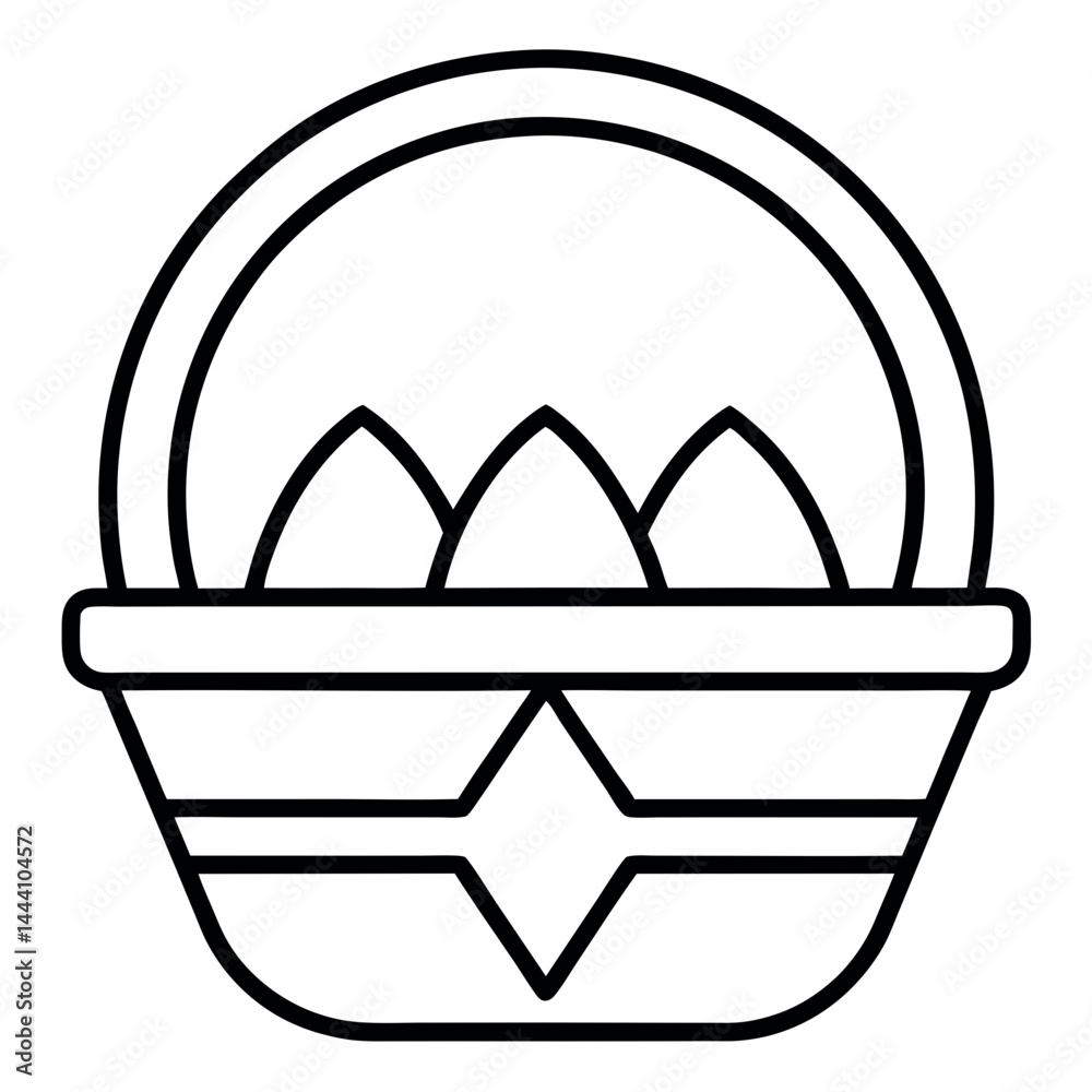 Outline egg basket icon with three eggs for Easter, farming, and food graphic design Outline egg basket icon with three eggs for Easter, farming, and food graphic design