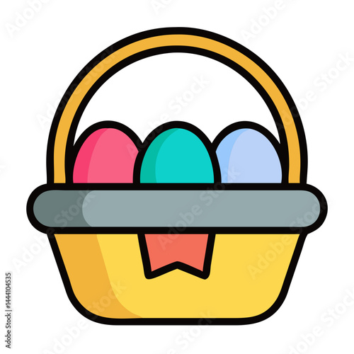 Colorful Easter basket icon with three eggs for spring celebration and festive holiday design