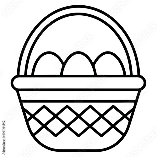 Outline egg basket icon with three eggs for Easter, farming, and food graphic design
