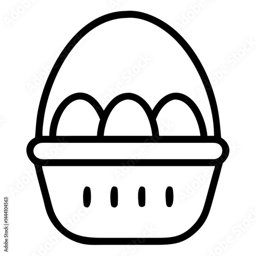 Outline egg basket icon with three eggs for Easter, farming, and food graphic design