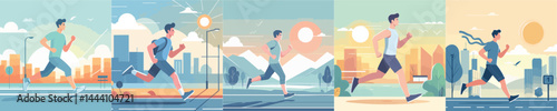 Vector man jogging in the morning