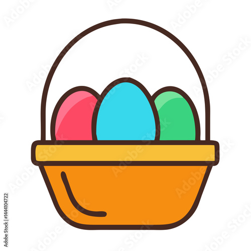Colorful Easter basket icon with three eggs for spring celebration and festive holiday design