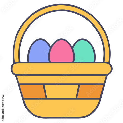 Colorful Easter basket icon with three eggs for spring celebration and festive holiday design
