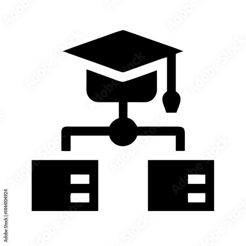 Graduation cap with network structure icon for academic hierarchy and education module design