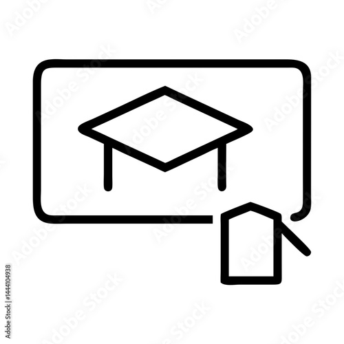 Online education screen icon with graduation cap in outline style for e-learning and digital learning design