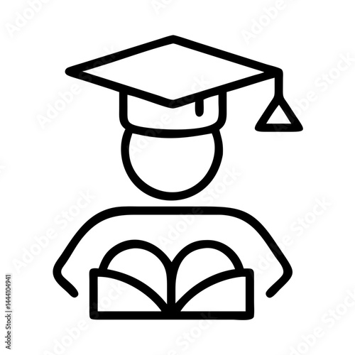 Graduate student reading book icon in outline style for academic learning and education design