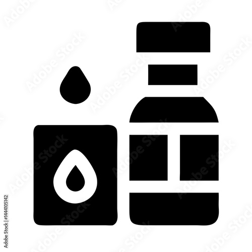 Solid essential oil bottle icon with drop symbol for aromatherapy and natural wellness design