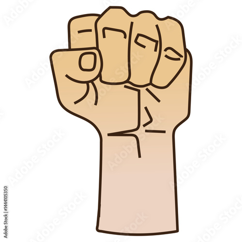 Vector illustration of a clenched human fist raised upward, symbolizing strength, resistance, and empowerment. Ideal for use in themes of protest, solidarity, revolution, or motivation.