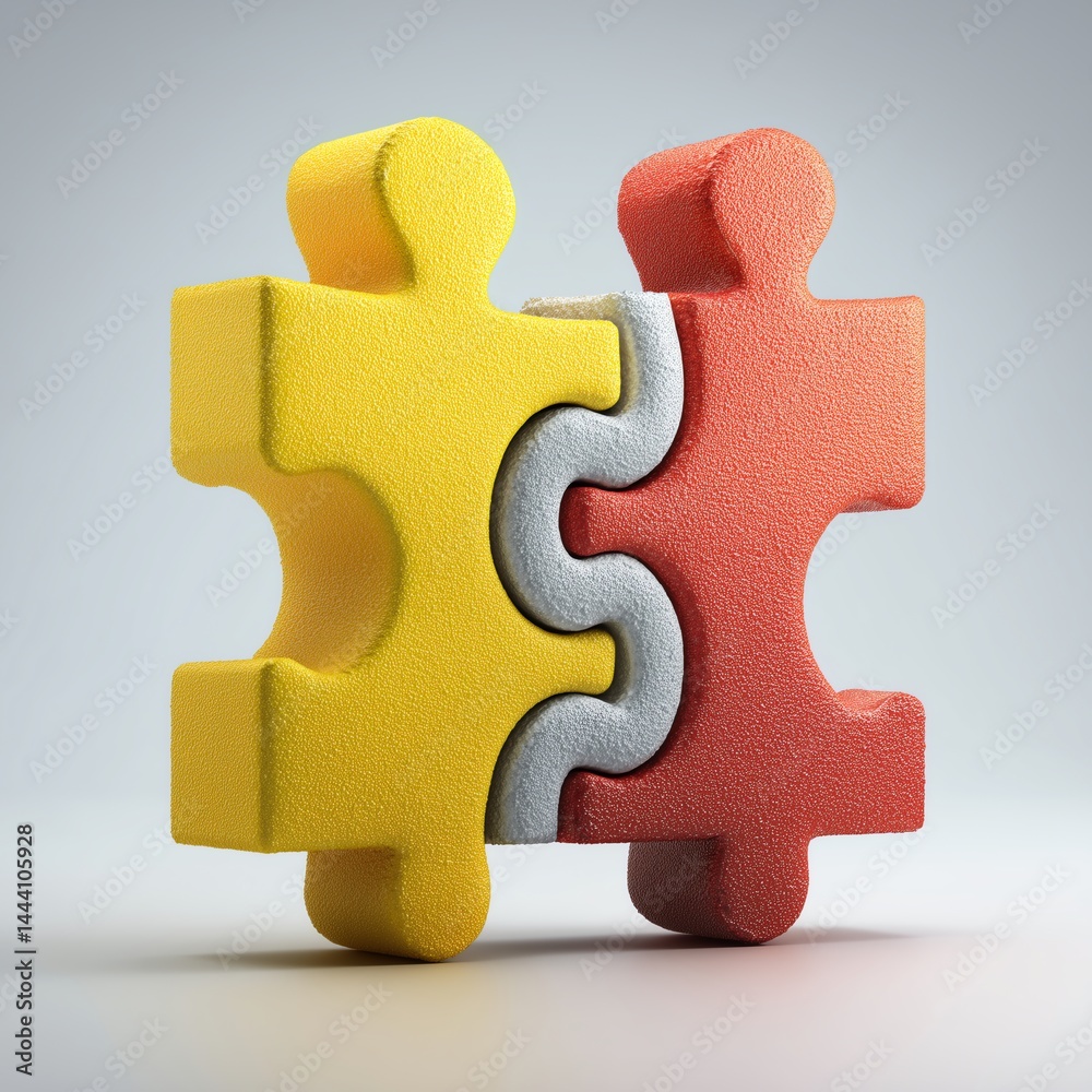 Obraz premium Bright 3D Business Collaboration Concept Featuring Puzzle Pieces Fitting Together to Symbolize Partnership