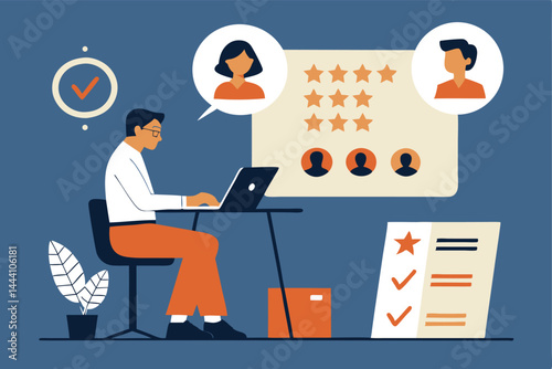 Illustrate a modern, minimalist flat design depicting the streamlined online recruitment process, showcasing stages like application, interview, and onboarding.