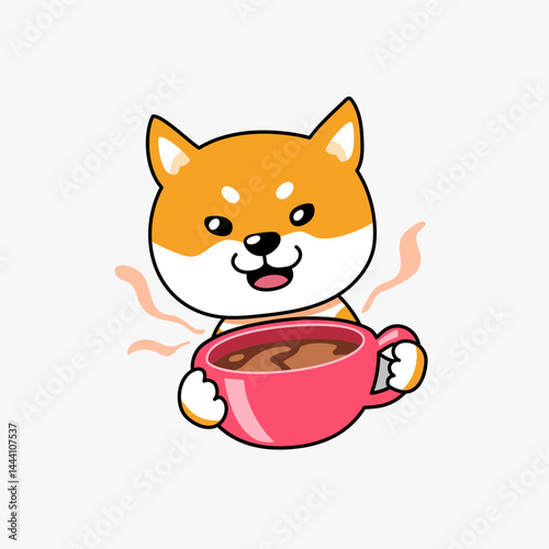 Shiba Inu Cartoon Holding Hot Coffee Cup