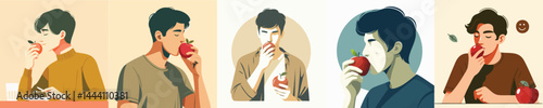 Vector man eating red apple