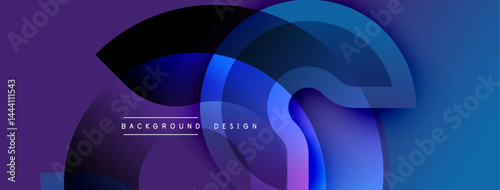 Abstract flowing shapes, vibrant blues, purples create modern background. Minimalist text adds design element. Smooth gradients present.