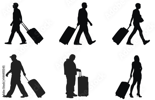 Traveler Silhouettes with Luggage | Airport | Business Trip | Vacation