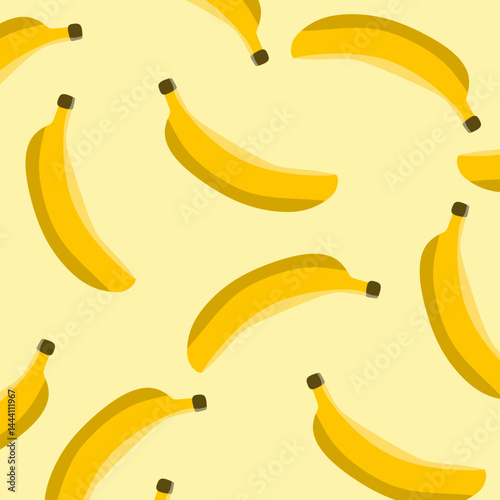 Bananas seamless pattern. Vector flat illustration of banana. Great as a textile print, party invitation or packaging. Surface pattern design.