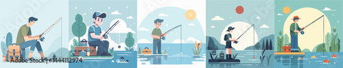 vector of a young man fishing