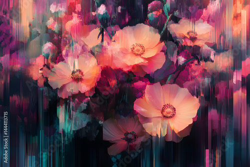 Pixel Glitch Flowers Creative Composition for Modern Designs