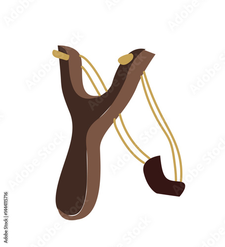 Wooden slingshot. Homemade slingshot wooden handle with rubber bands. Wooden catapult. 