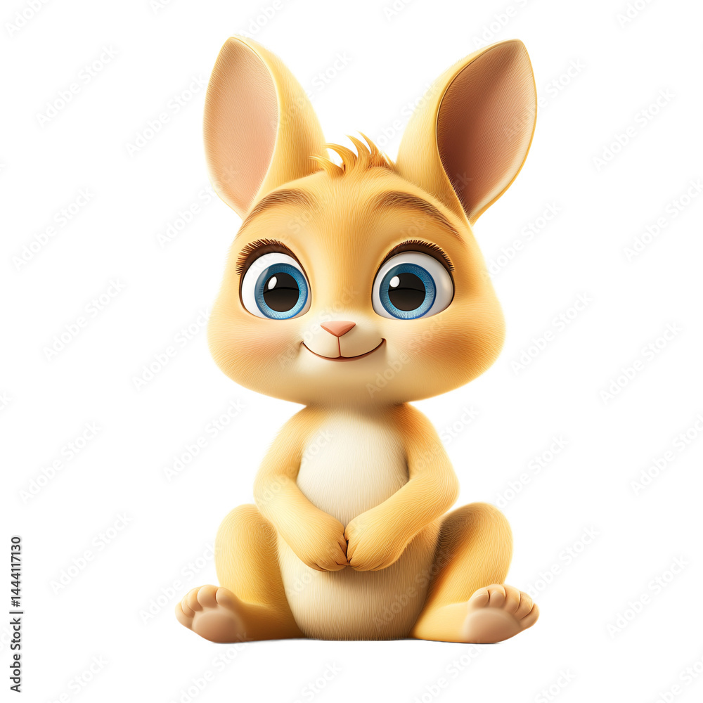 Digitally rendered, cartoonish rabbit, displaying a cheerful expression and vibrant colors. Its round form and large eyes create a friendly and endearing character. Digitally rendered, cartoonish rabbit, displaying a cheerful expression and vibrant colors. Its round form and large eyes create a friendly and endearing character.