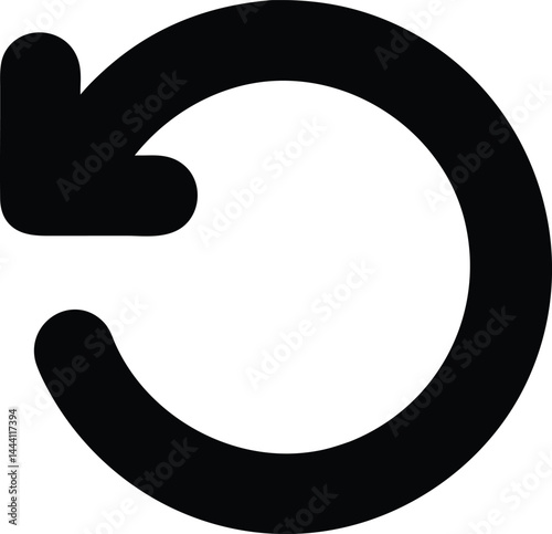 Circular Arrow Return Icon – Bold Black Vector Symbol for Refresh, Undo, or Restart Actions. Perfect for Web, App Interfaces, and UI Navigation. Clean, Minimal, and Clear Loop Design.