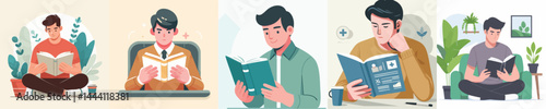 vector of a young man reading