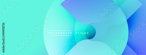 Abstract background features overlapping circles, gradients. Turquoise, blue hues create modern, calming visual effect. Minimalist design.