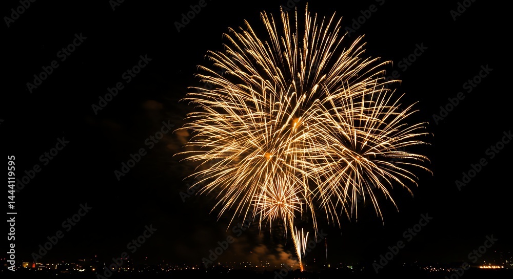 Fireworks Display at Night with Golden Bursts Fireworks Display at Night with Golden Bursts