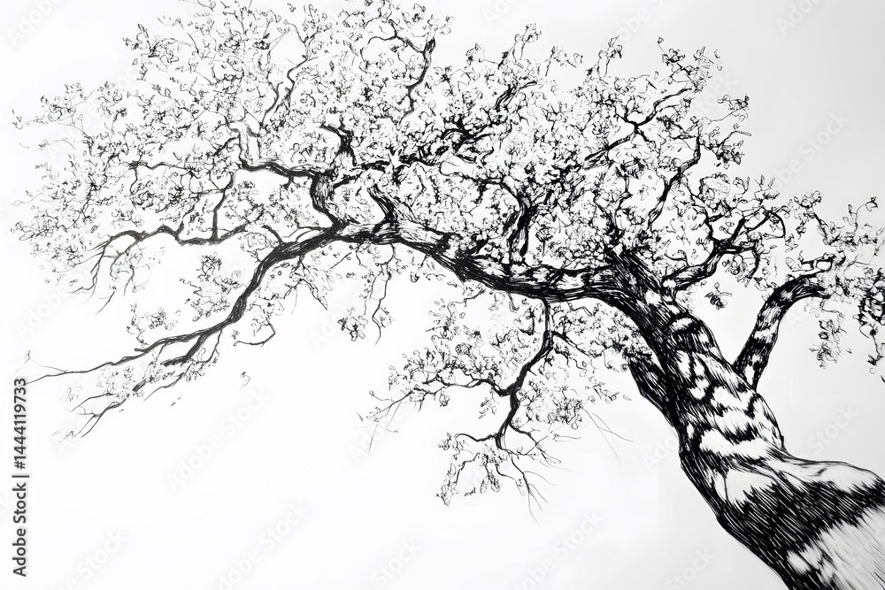 Fototapeta premium Artistic Tree Illustration Created with Ink and Fine Details
