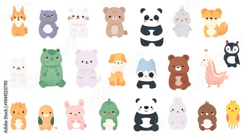 Delightful Array of Adorable Cartoon Animals Set on White Background