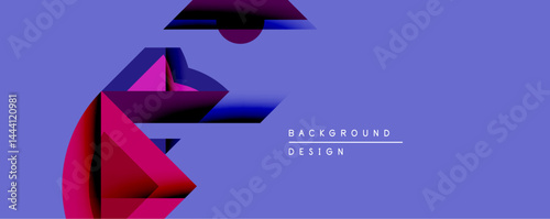 Abstract geometric composition. Vivid magenta, purple, blue hues create dynamic shapes. Modern design, minimalist aesthetic, suitable for backgrounds or digital art projects.