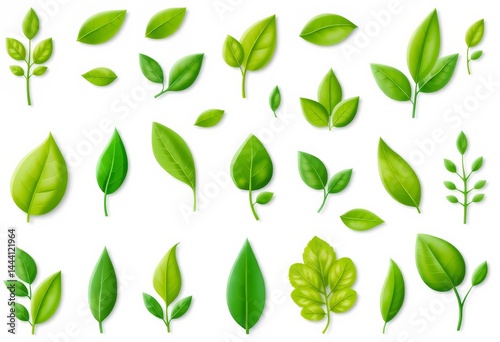 Set of green leaf icons isolated on white background Vector illustration Eco, nature, environment symbols, sign, summer