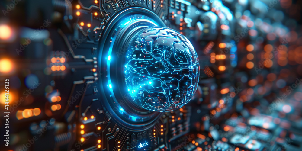 Abstract digital brain on a chip with a circuit board background for an artificial intelligence concept Abstract digital brain on a chip with a circuit board background for an artificial intelligence concept