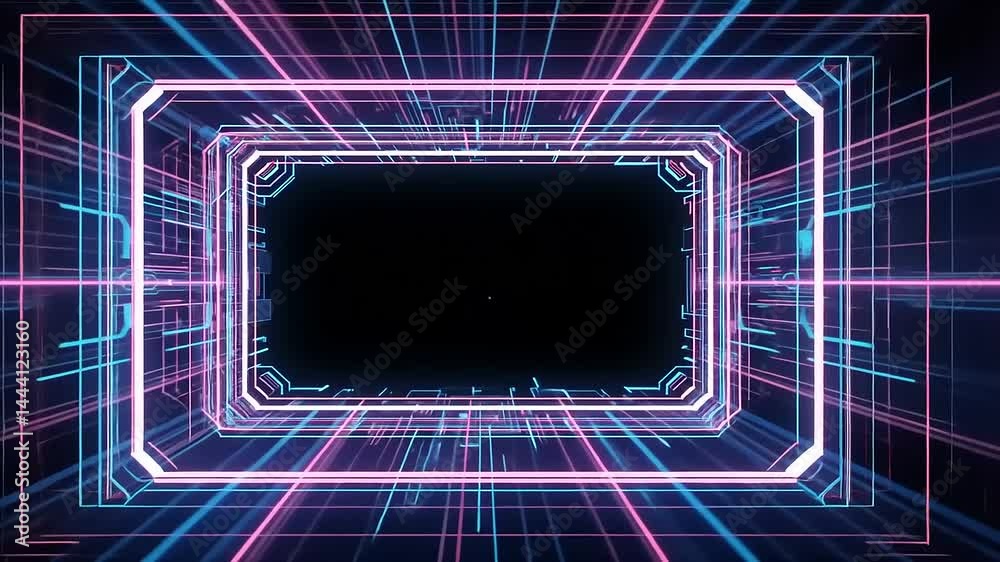 Futuristic digital frame, glowing lines, abstract tech background