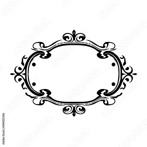 Elegant Black & White Ornamental Oval Frame, Vector Illustration