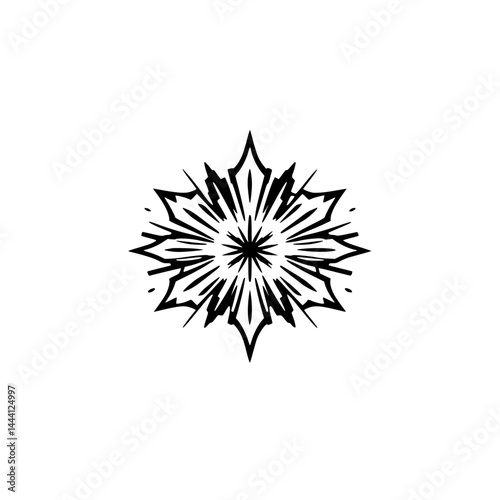 Black & White Abstract Snowflake Design Element on White
