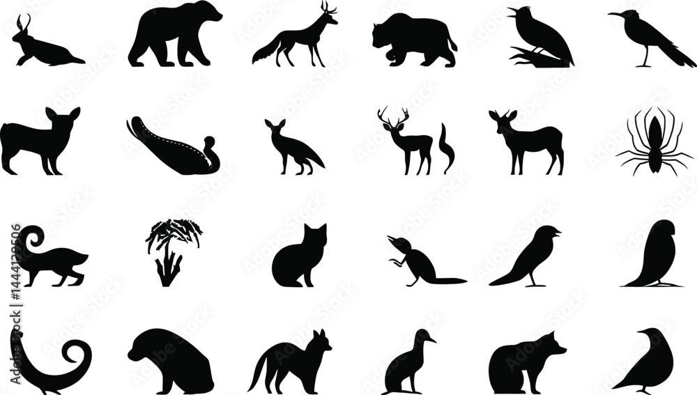 Animal Icons Set Vector silhouette on a plain white Background Animal Icons Set Vector silhouette on a plain white Background