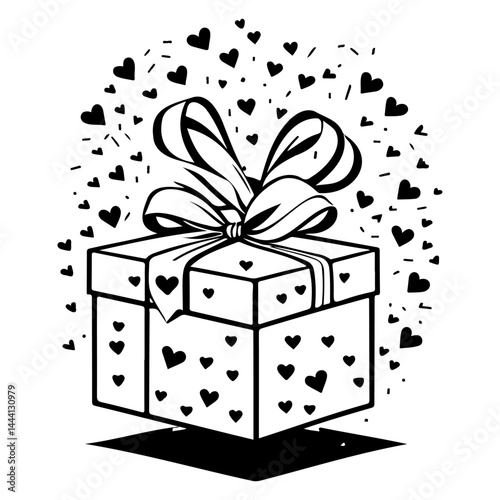 Elegant gift box with ribbon and surrounding hearts for special occasions